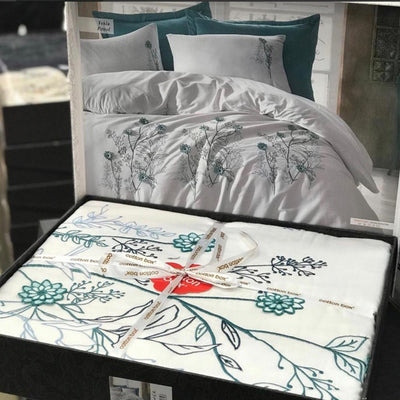 COTTON BOX TEKLA PETROL Bettbezug-Set 200x220 cm. 6-teiliges Set. 2 Person -Bettbezug-Set aus 100 % Baumwollsatin