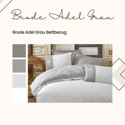Cotton Box Brode Adel Grau Bettwäsche 2 Person 4 teilig 200x220 cm %100 Baumwolle Bettbezug
