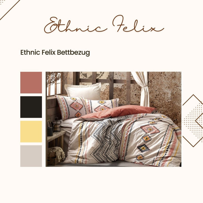 Cotton Box Ethnic Felix Fliesenfarbe Bettwäsche 2 Person 4 teilig 200x220 cm 100% Baumwolle Bettbezug