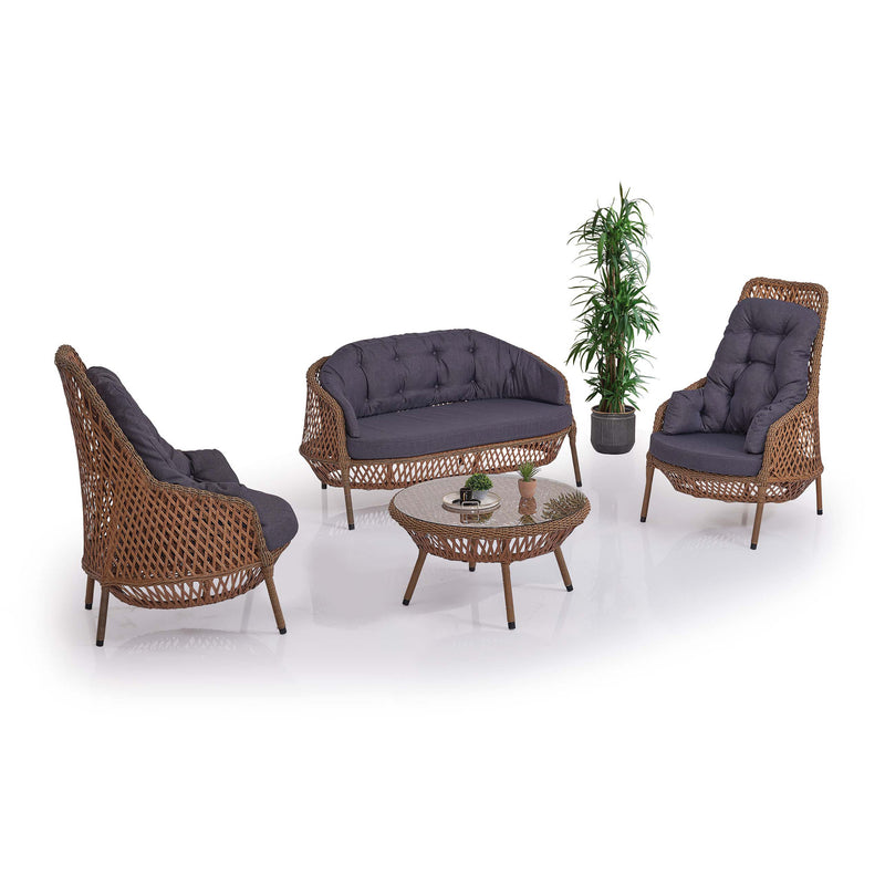 Tisch, 2er Set, – Kuffe Gartenlounge-Set Sessel, Garte Kuffestore Hera Rattan, Sofa