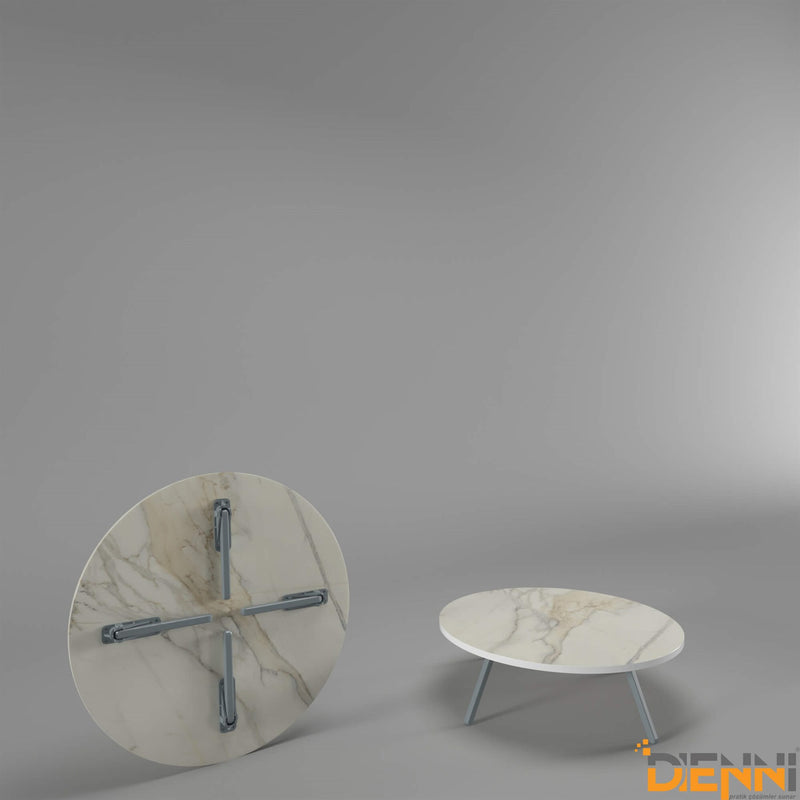 Dienni Holzbodentisch Yer Sofrasi Manti Yufka Sofra Marmor Design weiß 69cm